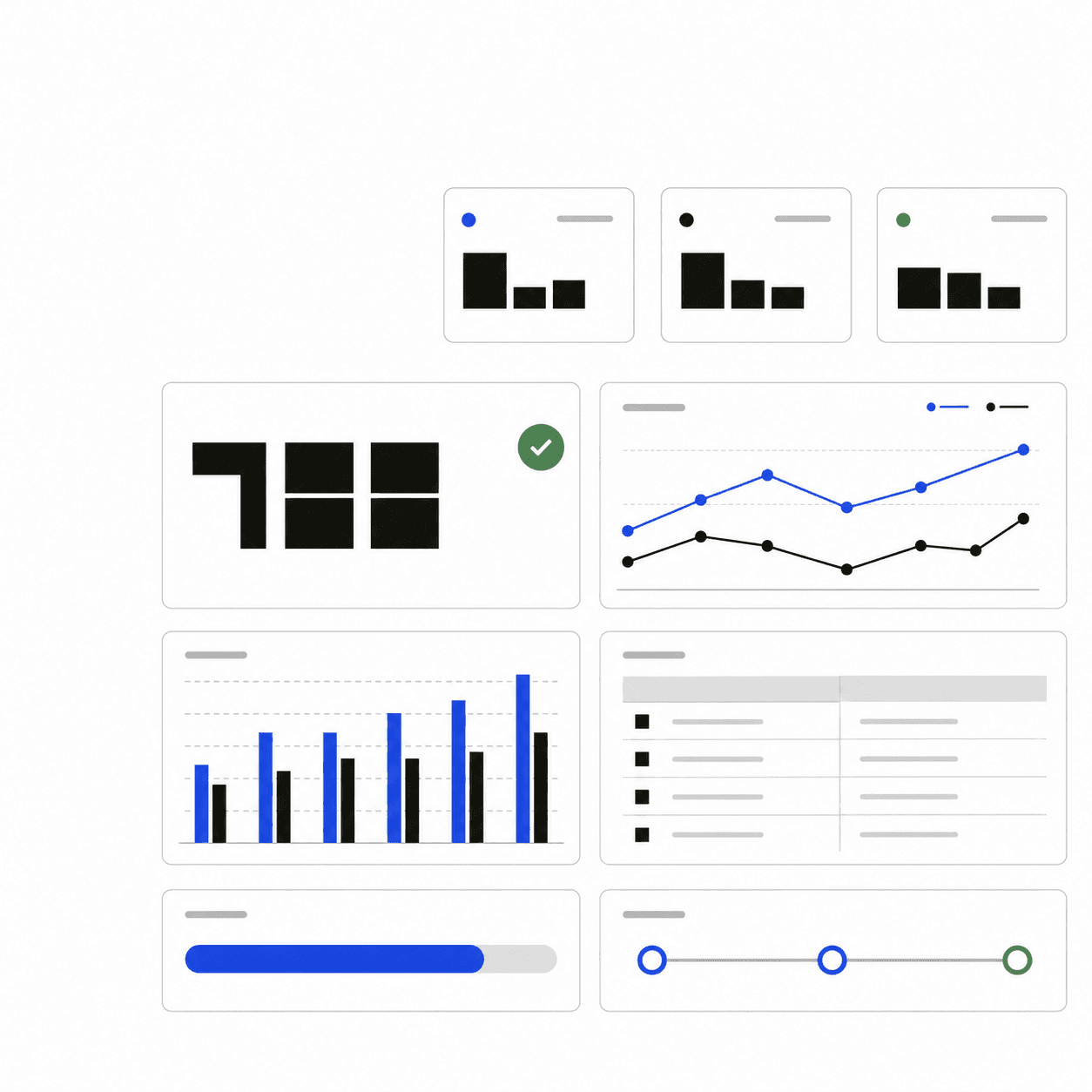 Architectural chart landscape representing metrics, tables, and charts